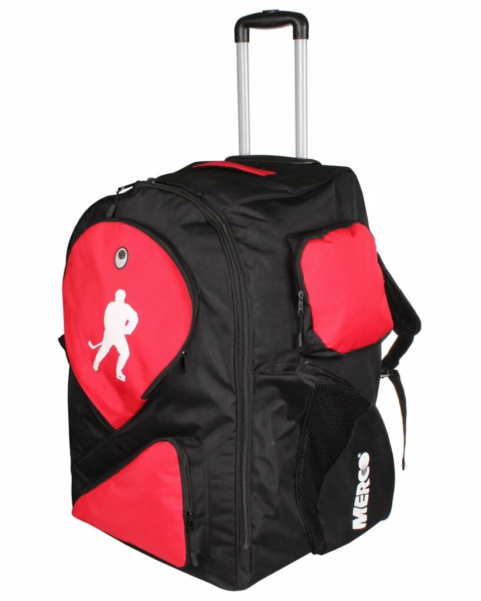 Rucsac cu roti pentru hochei Merco Hockey League, negru-rosu